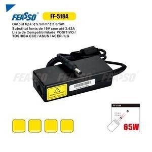 FONTE FF-5184 P/ NOTEBOOK 65W 19V 3.42A PLUG5,5X2,5 FEASSO - POSITIVO / TOSHIBA CCE / ASUS / ACER / LG