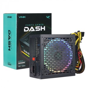 FONTE ATX 500W GAMER DASH PRETO COM FAN LED RGB - VFG500WPR VINIK