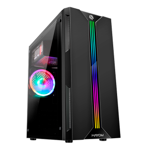 GABINETE HAYOM GAMER LAT DIR ACRILICO LED RGB FRONTAL GB1704